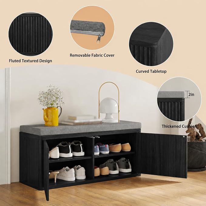 2 Door Black Sturdy Shoe Storage Bench