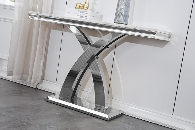 Console Table - White Silver Base