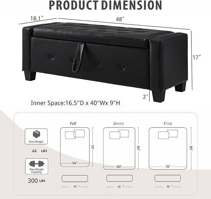 Black Faux Leather Tufted 48''