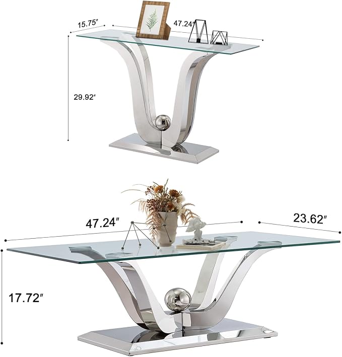 Silver-1 Coffee Table+1 Sofa Table