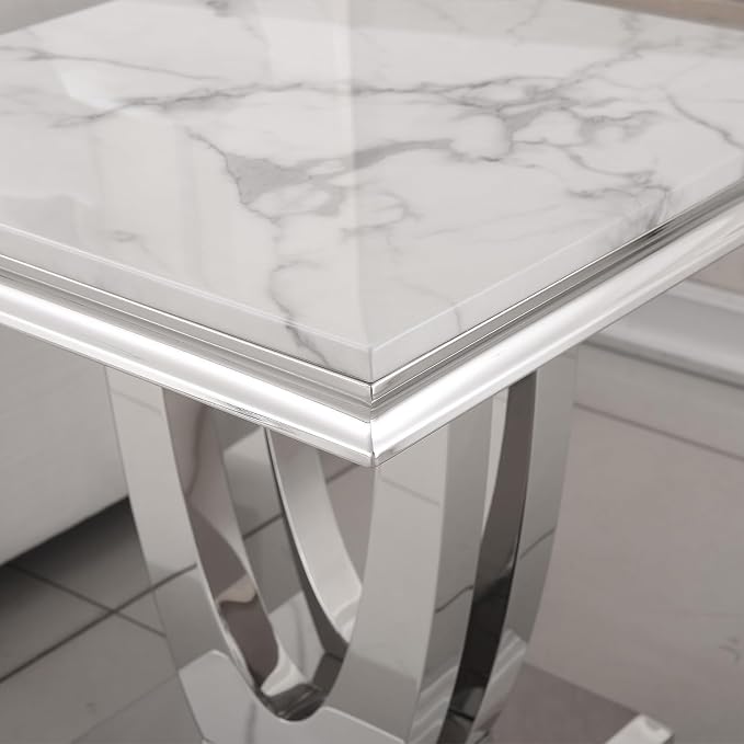 End Table - White Silver Base