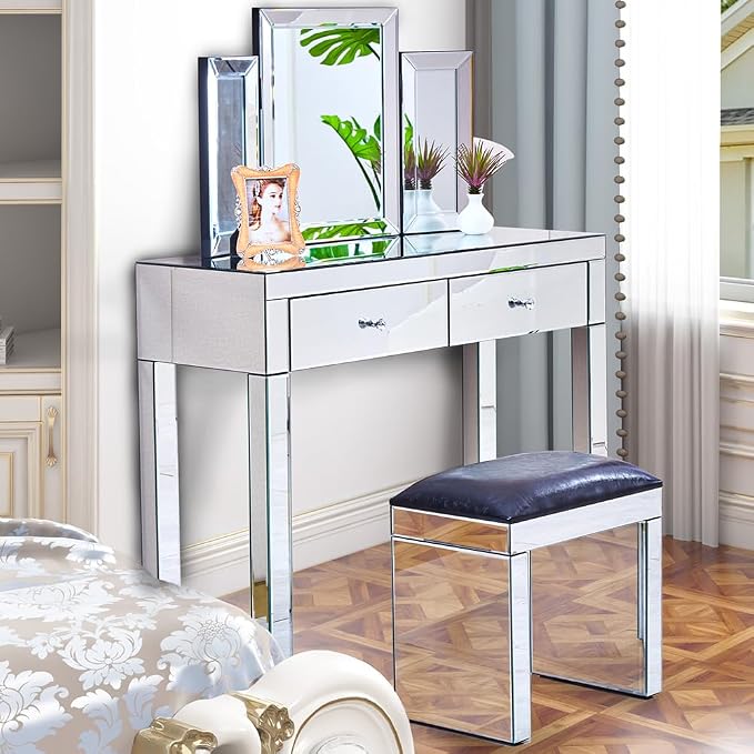 Silver Mirrored With 2 Drawers