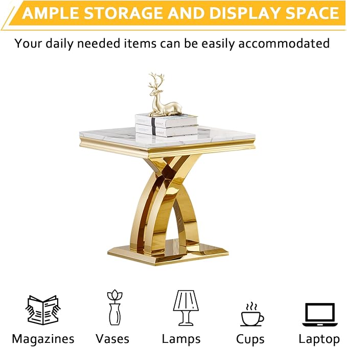 White Golden End Table