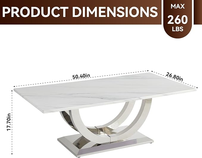 White Faux Marble & Silver - Coffee Table