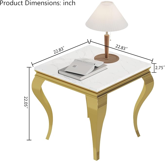 White Top & Gold Legs - End Table