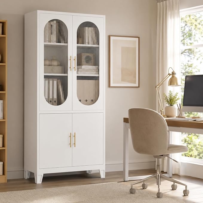 White-upper Glass & Lower Metal Doors