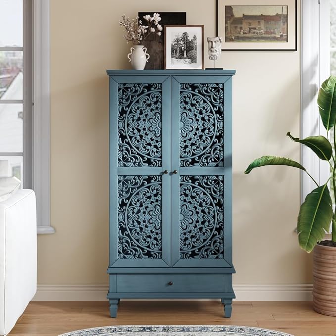 Antique Blue + 55'' Tall Storage Cabinet With Drawer