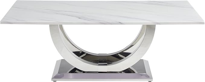 White Faux Marble & Silver - Coffee Table