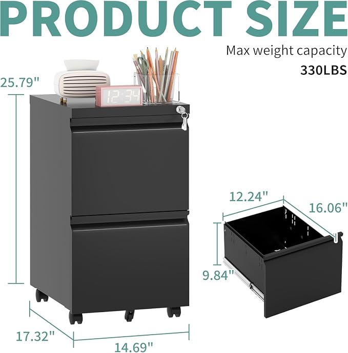 Matte-black 2-drawer Mobile