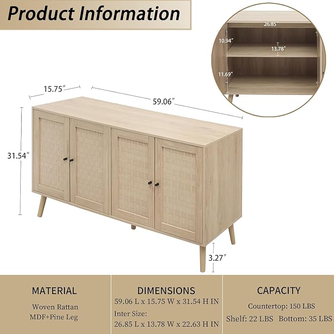 Natural - 4 Door Cabinet