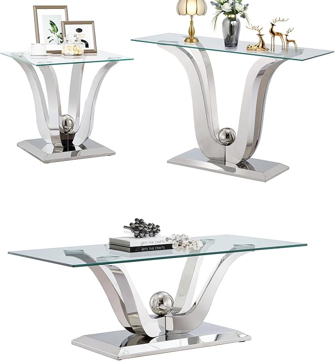 Silver-1 Coffee Table+1 End Table+1 Sofa Table