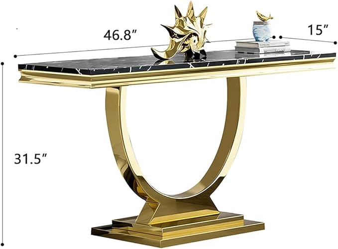 Black & Gold Faux Marble Console Table