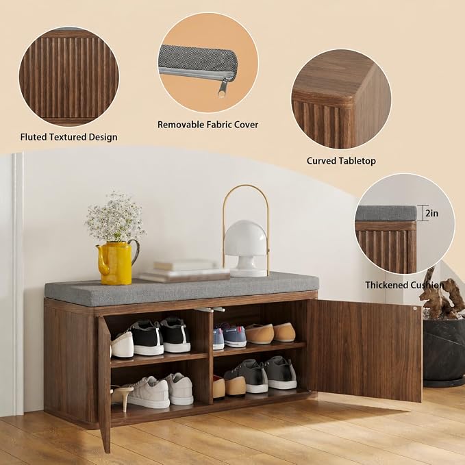 2 Door Shoe Bench-walnut