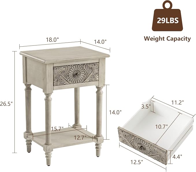 Wood Color-carved-1 Drawer