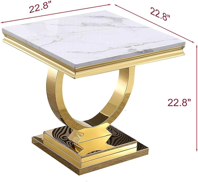 White & Gold Faux Marble End Table