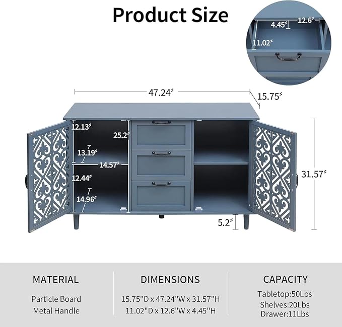 Blue 2-door 3-drawer