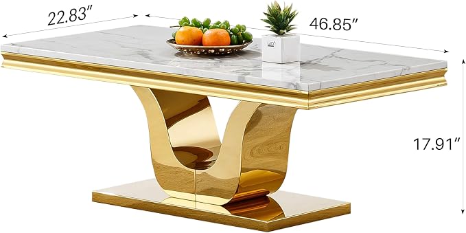 U Base - White & Gold Faux Marble Coffee Table