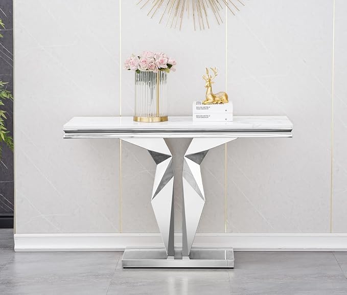 Console Table - White Silver Base
