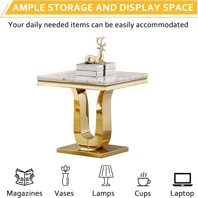 White Golden End Table