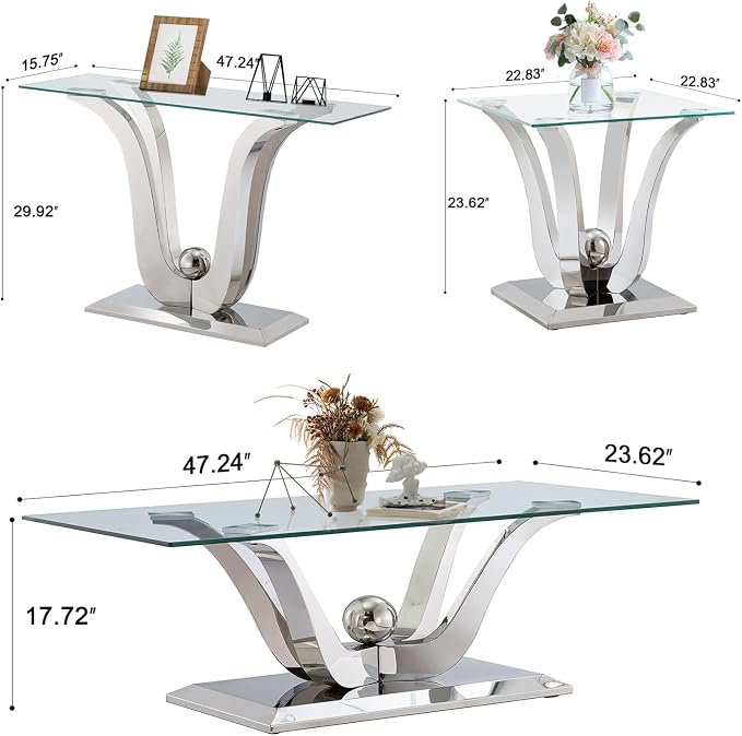 Silver-1 Coffee Table+1 End Table+1 Sofa Table