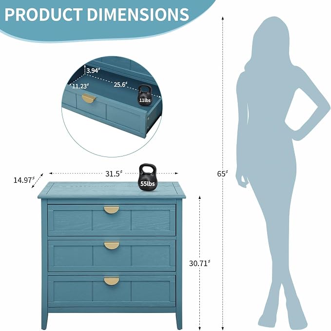 Blue 3 Drawer Set of 1