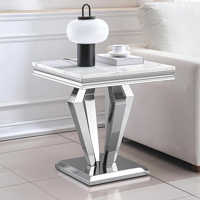 End Table - White Silver Base