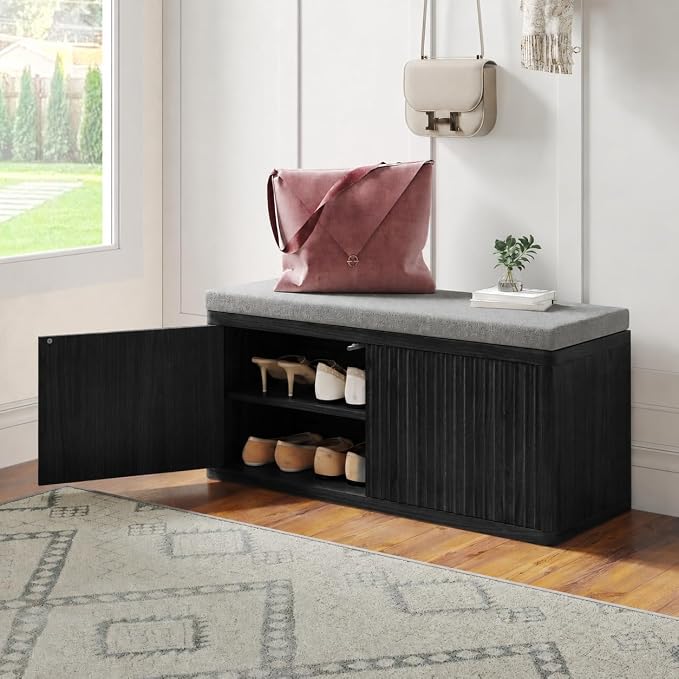 2 Door Shoe Bench-black