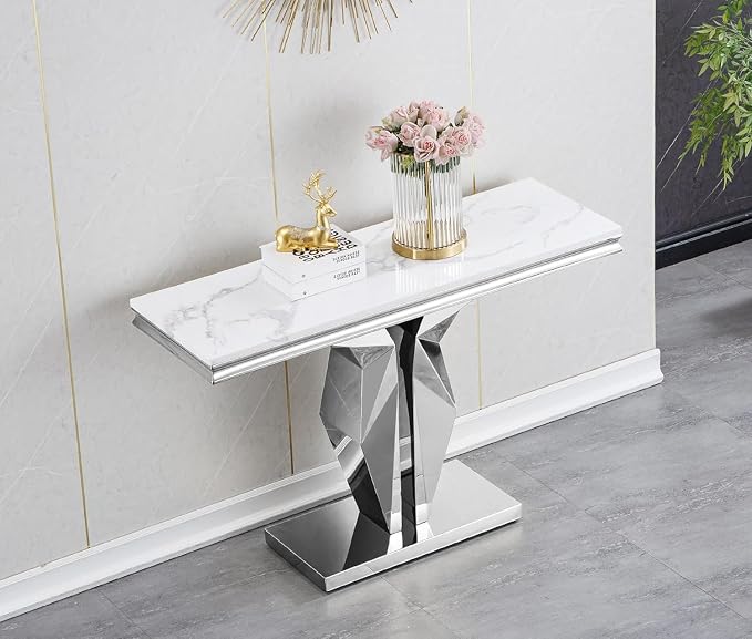 Console Table - White Silver Base