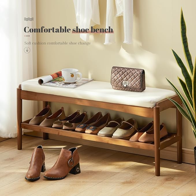 Beige Bench Top+brown Frame