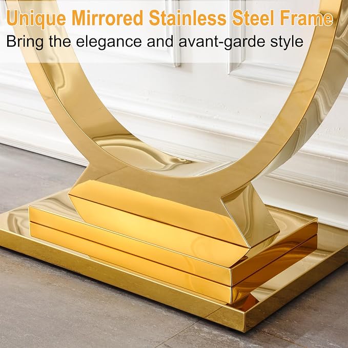 Console Table-white Top &Gold Base