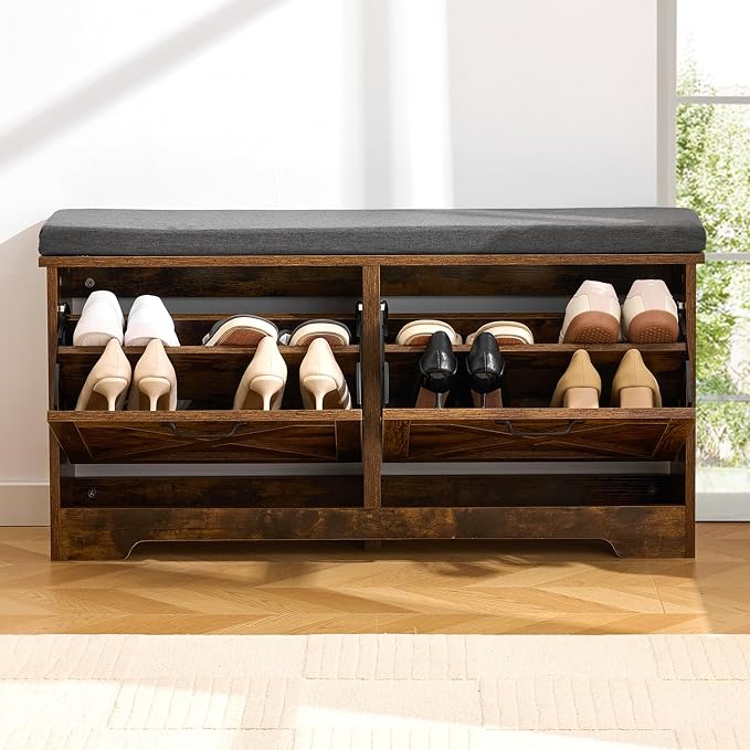 Brown With 2 Flip Drawers With Seat Cushion