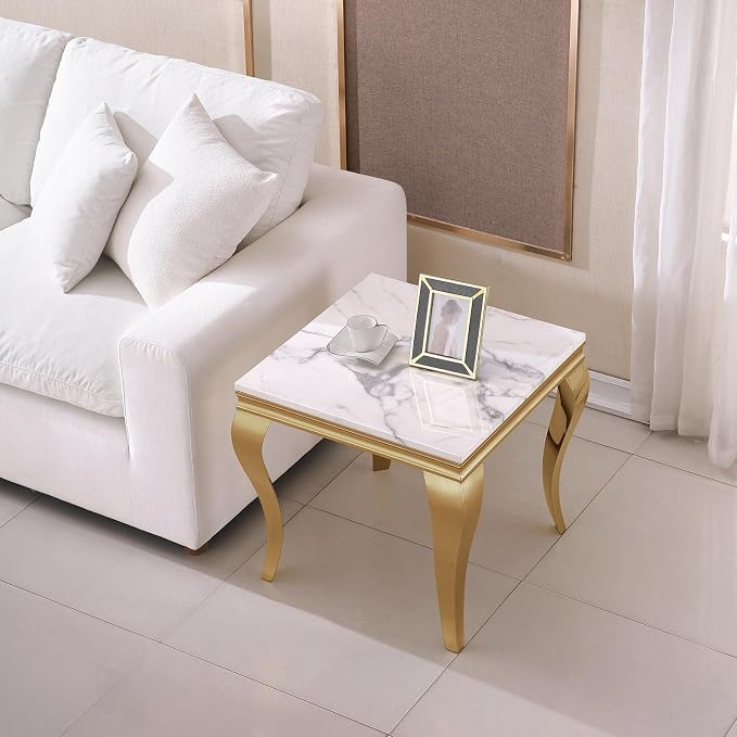 White Golden End Table