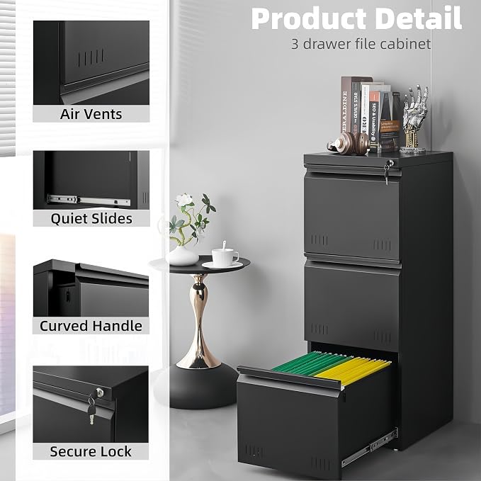 Matte-black 3-drawer Vertical