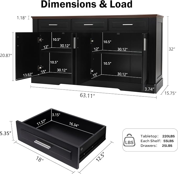 3 Drawers-black