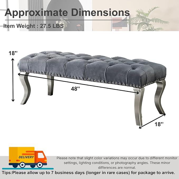 Grey Velvet Tufted 48''