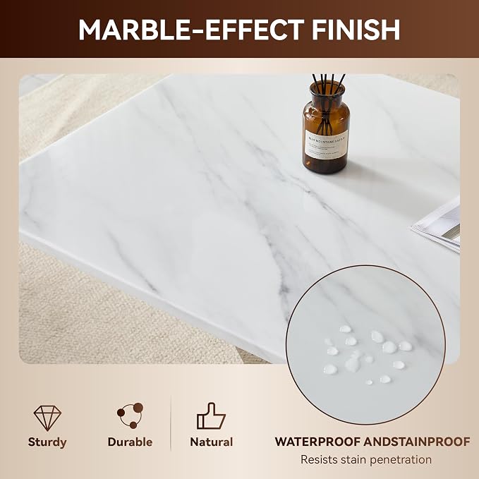 White Faux Marble & Silver - Coffee Table