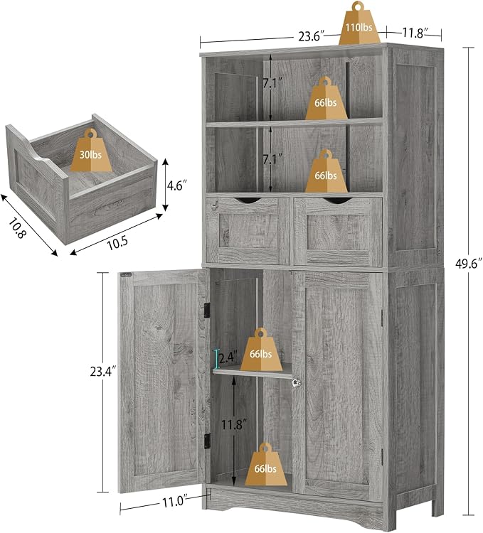 Grey, 2 Drawers