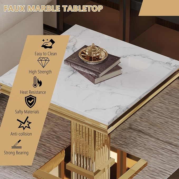 White Golden End Table