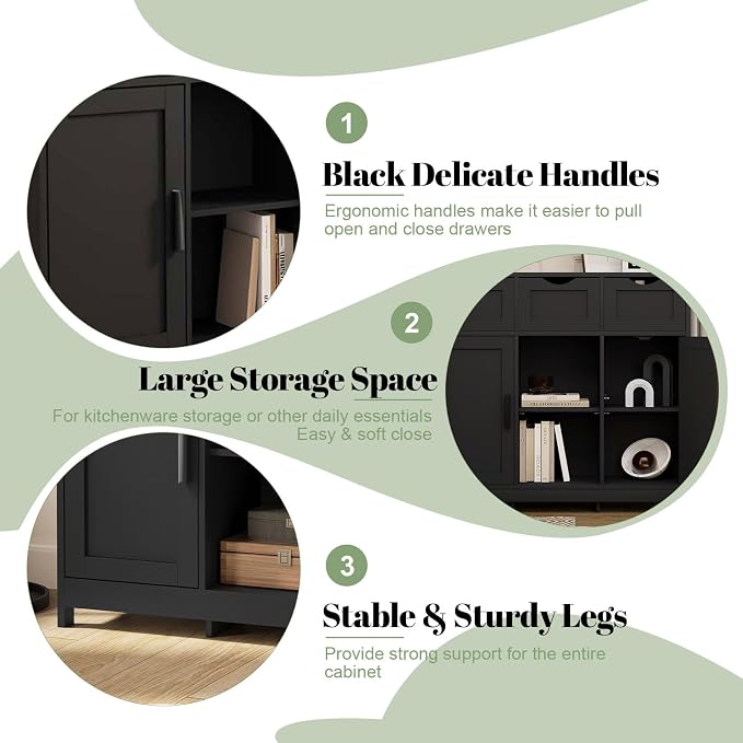 Black-3 Drawers+2 Doors