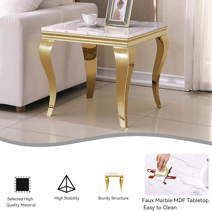 White Golden End Table