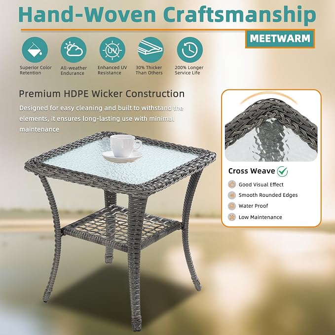 Gray Wicker/Glass Top
