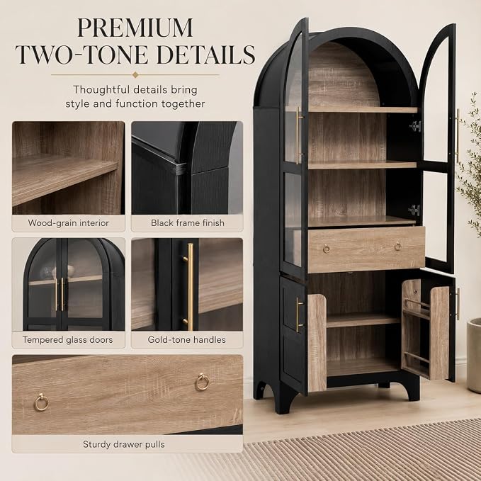Ash Black Arched Pantry Cabinet+ Mdf