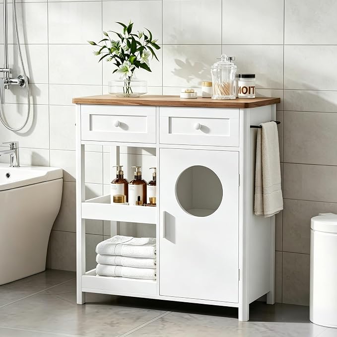 Laundry Hamper Cabinet-White