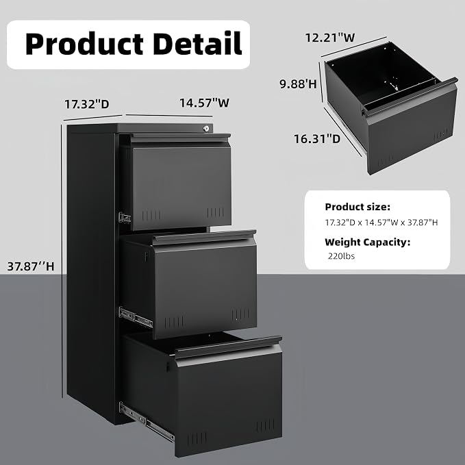 Matte-black 3-drawer Vertical