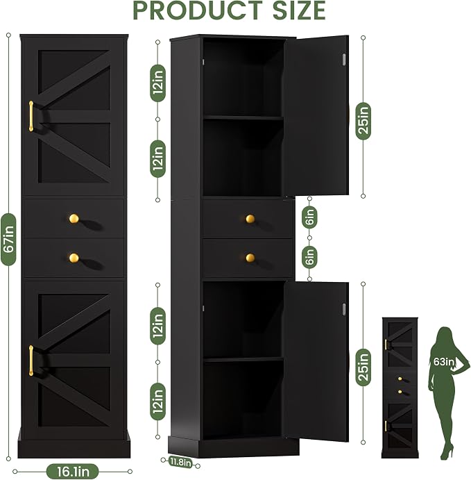 Black With 2 Drawers & Doors
