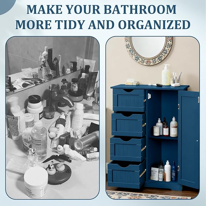 Navy Blue-4 Drawers & 1 Door