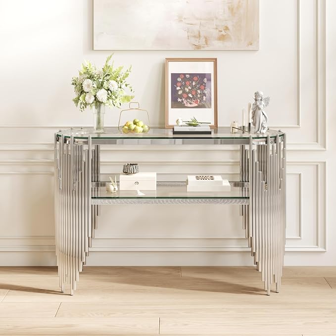 Oval Console Table(silver&clear)