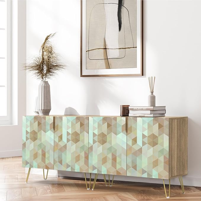 Teal & Brown Mid-century Polygons