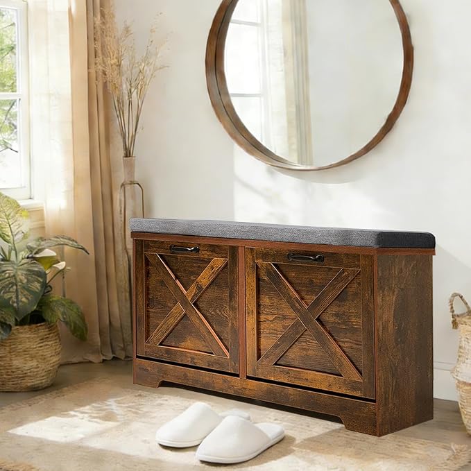 Brown With 2 Flip Drawers With Seat Cushion