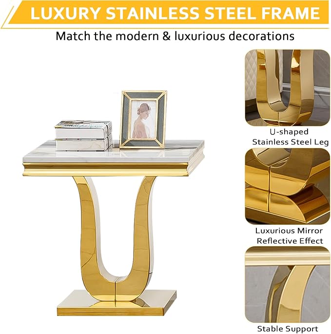 White Golden End Table